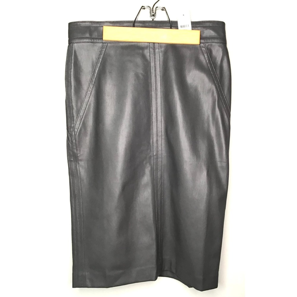 NWT Ann Taylor Faux Leather Pencil Skirt Size 4 Gray High Waist Capsule Wardrobe - Picture 14 of 15